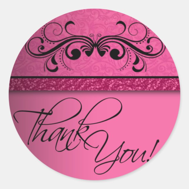 Damask Butterfly Thank You Sticker (Front)