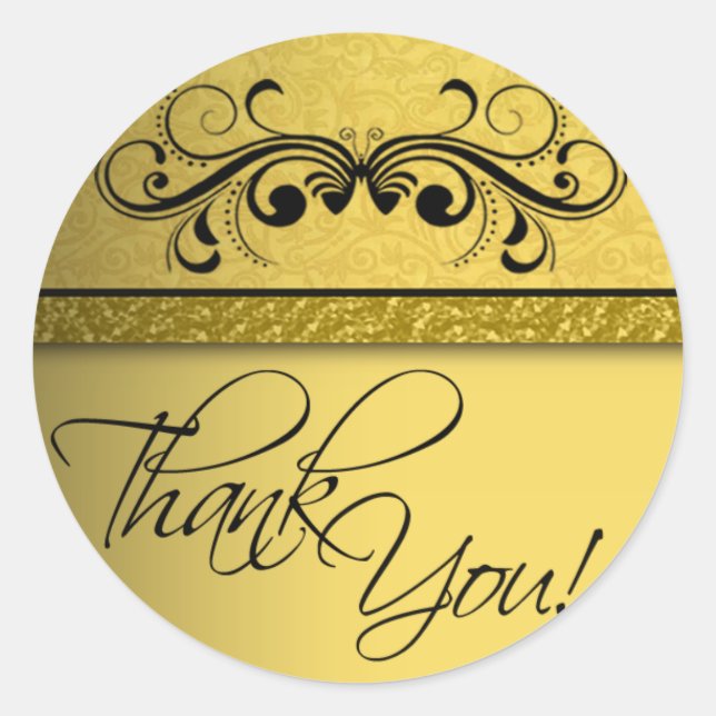 Damask Butterfly Thank You Sticker (Front)
