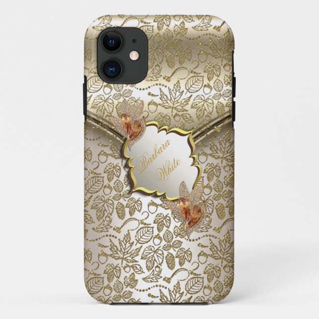 Damask Caramel Cream Beige Gold Amber B Case-Mate iPhone Case (Back)
