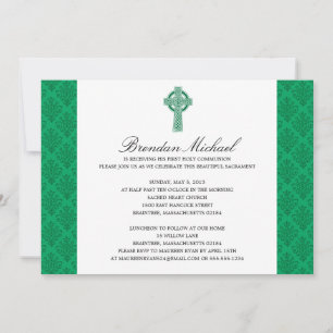 Damask Celtic Cross First Communion Invitation