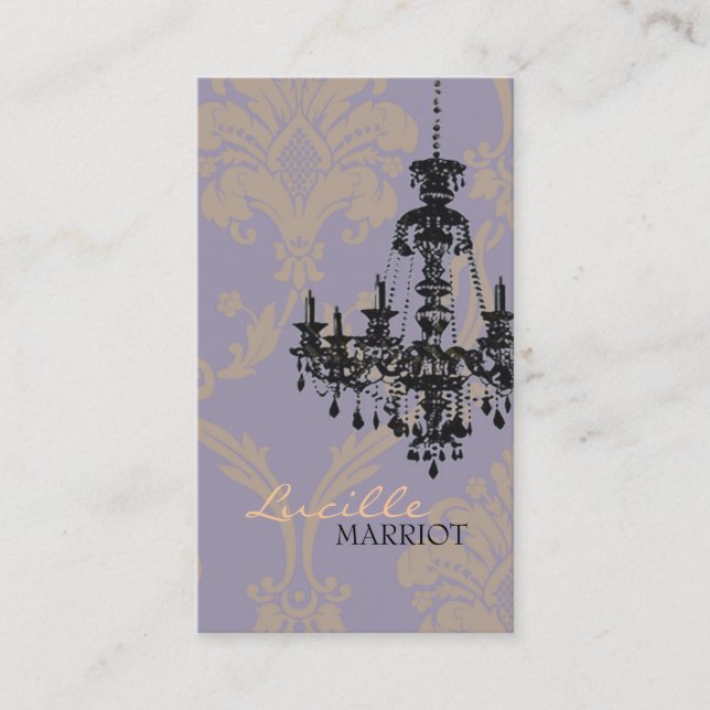 Damask Chandelier 2 Business Card (Purple) (Front)