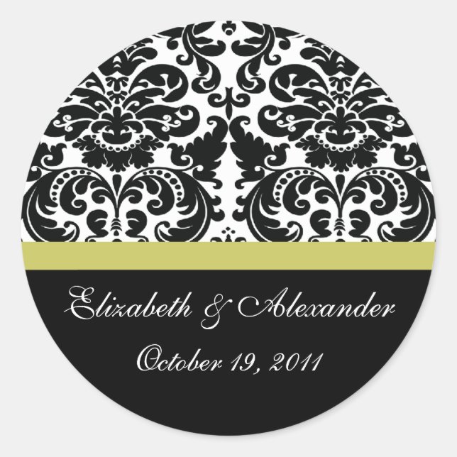 Damask Chartreuse Green Bridal Shower Sticker (Front)