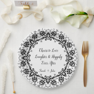 Damask Cheers to Love Laughter Wedding Occasion  Paper Plate