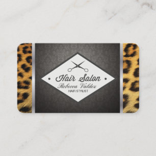 Damask / Cheetah Print / Silver Trim Business Card