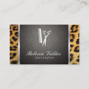 Damask Cheetah Print Silver Trim Business Card