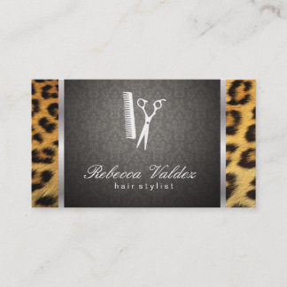 Damask Cheetah Print Silver Trim Business Card