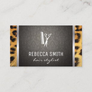 Damask Cheetah Print Silver Trim Business Card
