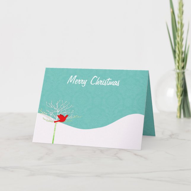 Damask Christmas Bird - With Your Photo Inside Holiday Card (Front)