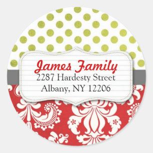 Damask Christmas Circle Address Label