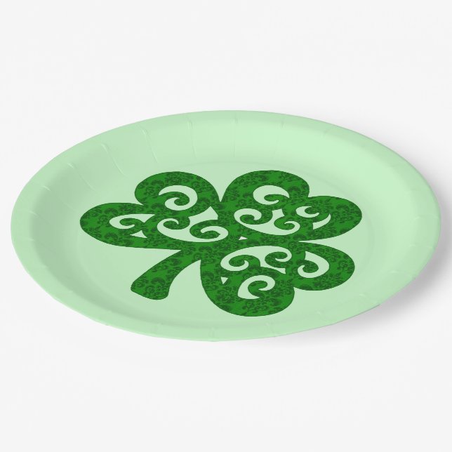 Damask Clover Paper Plate (Angled)