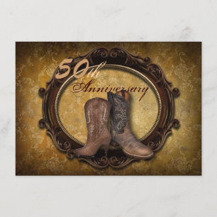 damask cowboy country 50th wedding anniversary invitation
