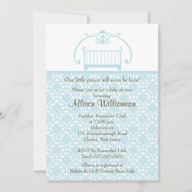 Damask Crib Baby Boy Baby Shower Invitation (Front)