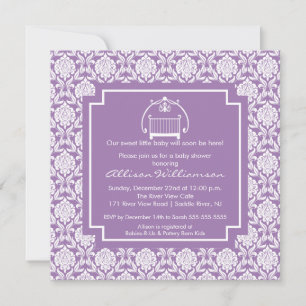 Damask Crib Baby Girl Baby Shower Invitation