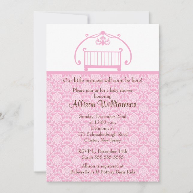 Damask Crib Girl Baby Shower Invitation (Front)