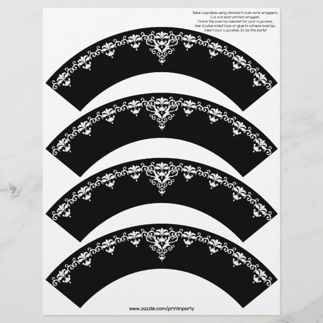 Damask Cupcake Cosie - White on Black (Front)