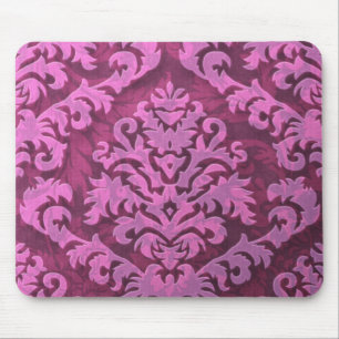 Damask Cut Velvet, Embossed Leaves in Rose Pink Mouse Mat