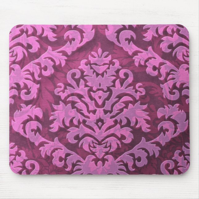 Damask Cut Velvet, Embossed Leaves in Rose Pink Mouse Mat (Front)