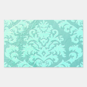 Damask Cut Velvet, Embossed Satin in Mint Green Rectangular Sticker
