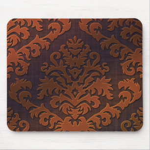 Damask Cut Velvet, Shadow in Orange & Brown Mouse Mat