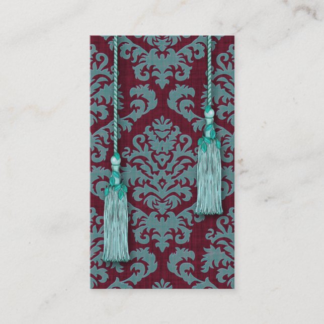 Damask Cut Velvet, Tassels and Leaves Business Card (Front)