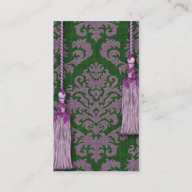 Damask Cut Velvet, Tassels & Leaves Business Card (Front)