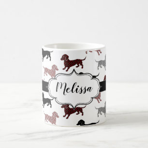 Damask Dachshunds Custom Retro Coffee Mug