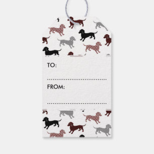 Damask Dachshunds Holiday Pattern Gift Tags