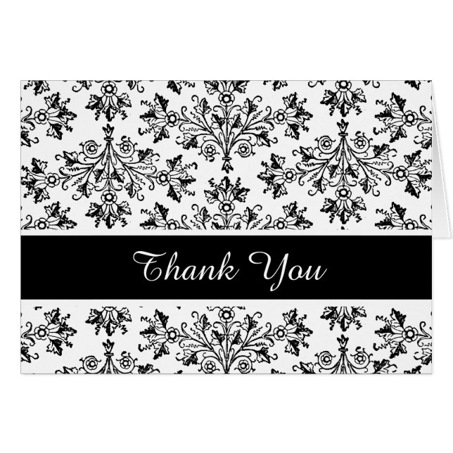 Damask Daisies Vintage Floral Thank You Card (Front Horizontal)