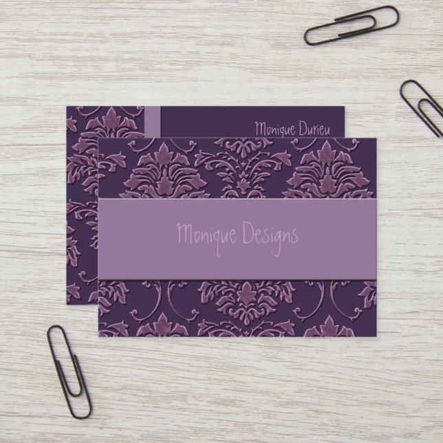 Damask Dark Purple/Lavender Business Card (Front/Back In Situ)