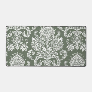 Damask Deep Lichen Green Simple Colour Coordinated Desk Mat