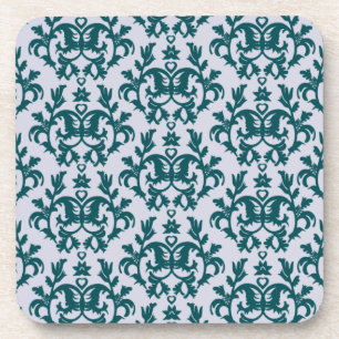 Damask deep teal "Kangaroo Paws" set of 6 coasters