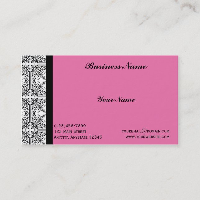 Damask Delight in Pink Business Card (Front)