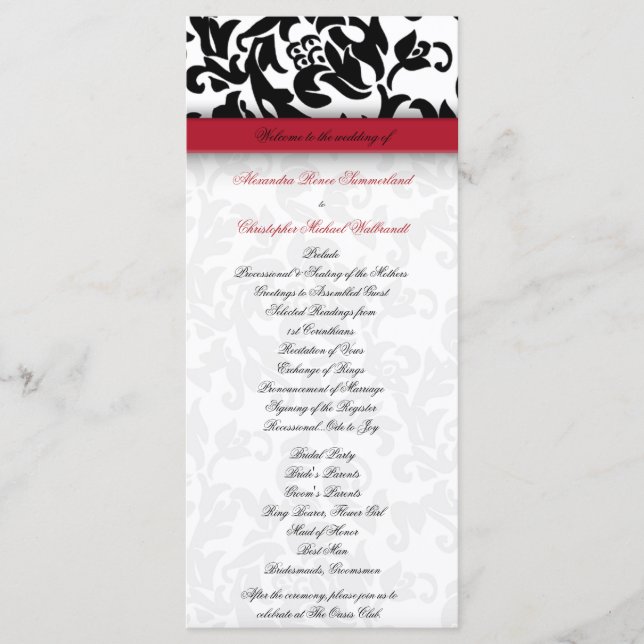 Damask Delight Wedding Program Programme (Front)