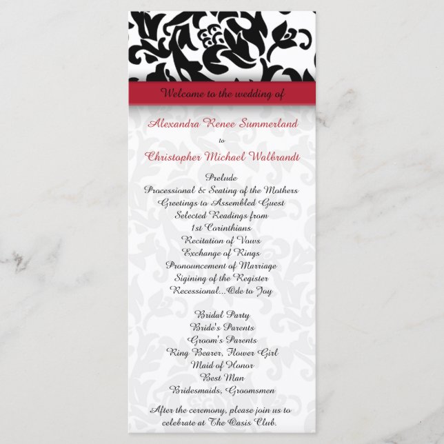 Damask Delight Wedding Program Programme (Front)