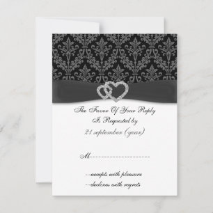 damask diamante charcoal wedding RSVP Card