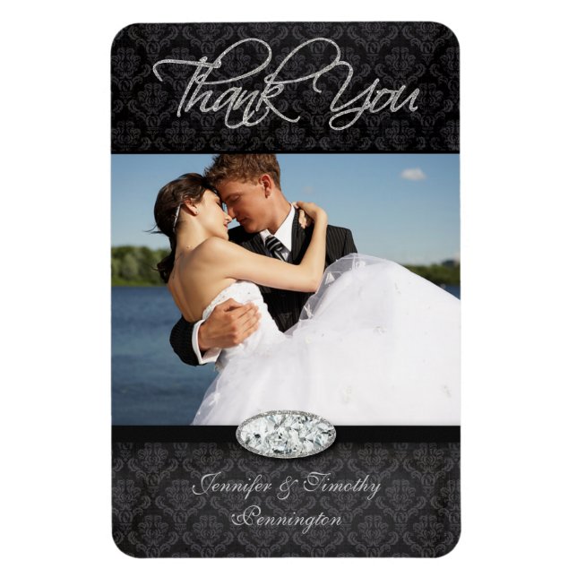 Damask diamond wedding thank you photo magnets (Vertical)