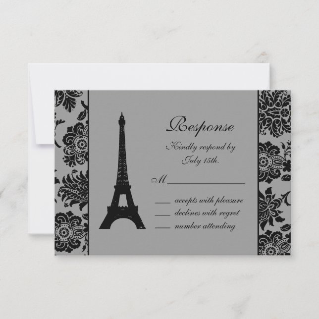 Damask Eiffel Tower RSVP Card (Front)