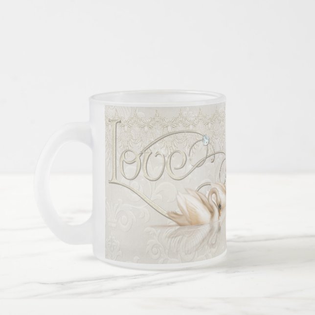 Damask Elegance - Just Married Frosted Glass Coffee Mug (Left)