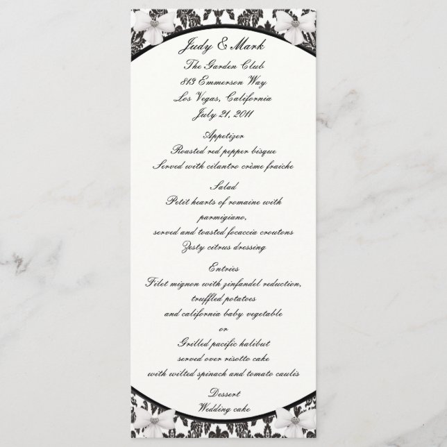 Damask Elegance Wedding Menu Card (Front)