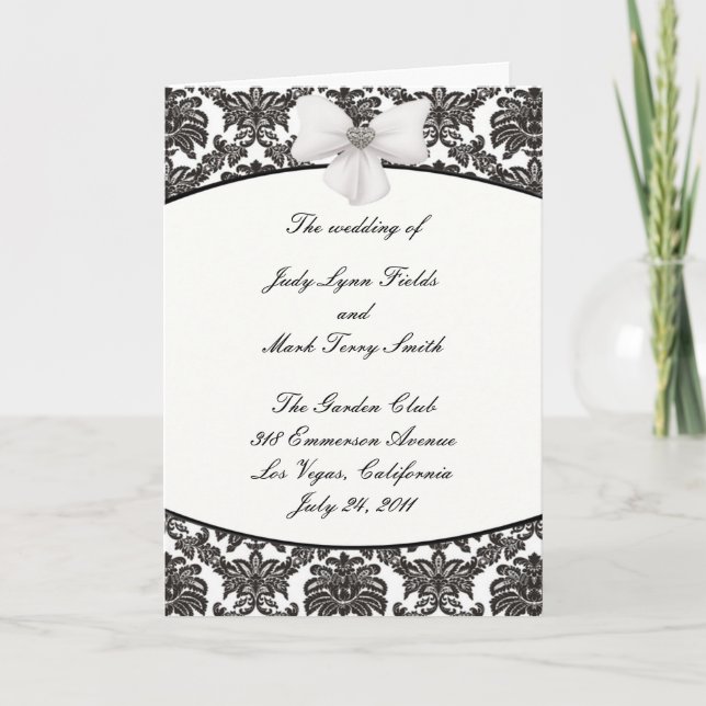 Damask Elegance Wedding Program Card (Front)
