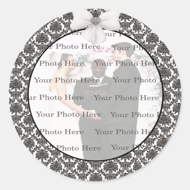 Damask Elegance Wedding Round Stickers (Front)
