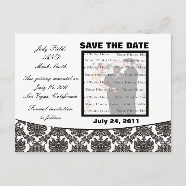 Damask Elegance Wedding Save The Date Postcard (Front)