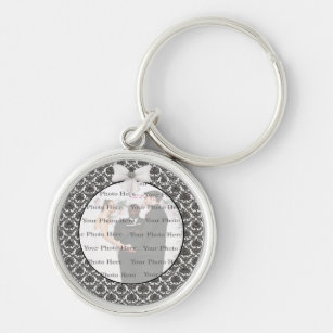Damask Elegance Wedding Silver Round Key Chain