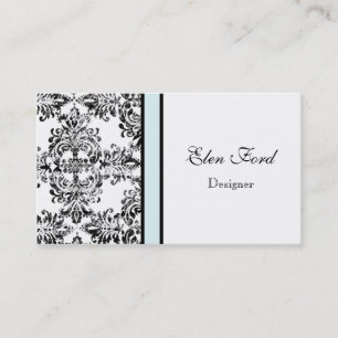 Damask Elegant Baby Blue and Black Business Cards