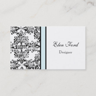 Damask Elegant Baby Blue and Black Business Cards