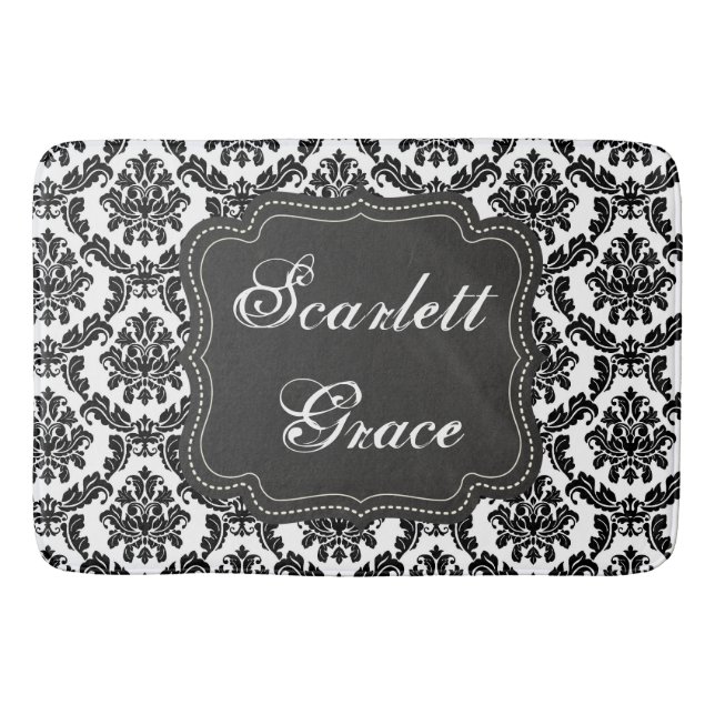 Damask Elegant Black & White Bath Mat Custom (Front)
