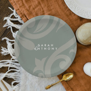 Damask Elegant Classic Retro Olive Wedding Plates