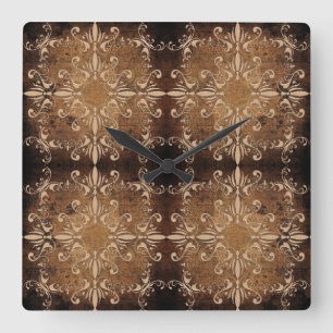 damask elements on old paper background square wall clock