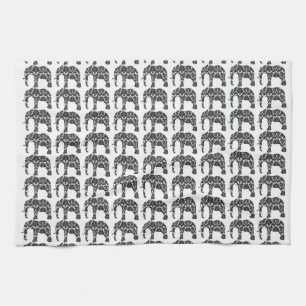 Damask Elephant Pattern Kitchen Towel