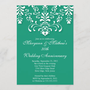 Damask Emerald Wedding Anniversary Invitation